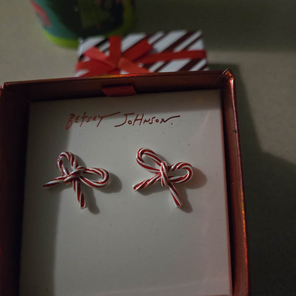 Betsey Johnson Red and White Bow Earrings
